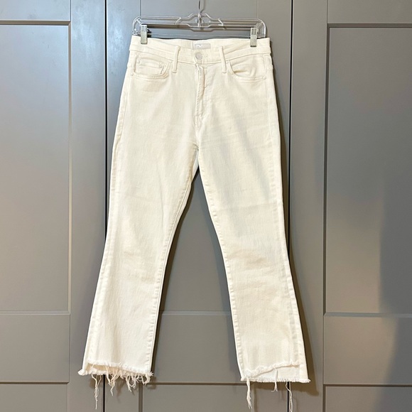 Mother Denim The Insider Crop Step Fray Jeans Fairest Of Them All White Size 28 - Picture 3 of 12